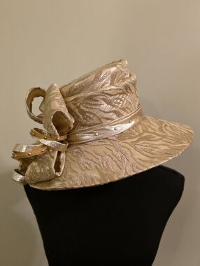 Ms. Divine Elegant Gold Women's Dress Hat with Decorative Bow